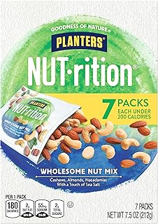 PLANTERS NUT-rition Wholesome Nut Mix, Mixed Nuts with Cashews, Almonds and Macadamia Nuts, Flavored with Sea Salt, Plant-Based Protein, Individual Nut Packs, After School Snack, 7.5oz (7 Count)