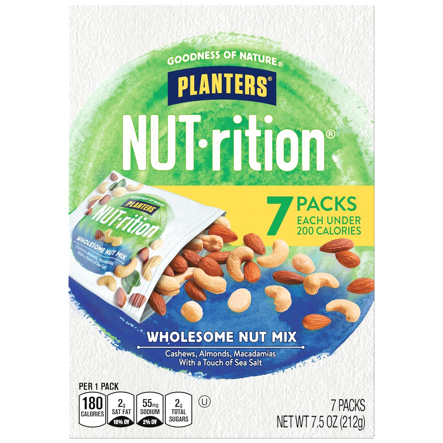 PLANTERS NUT-rition Wholesome Nut Mix, Mixed Nuts with Cashews, Almonds and Macadamia Nuts, Flavored with Sea Salt, Plant-Based Protein, Individual Nut Packs, After School Snack, 7.5oz (7 Count)-0