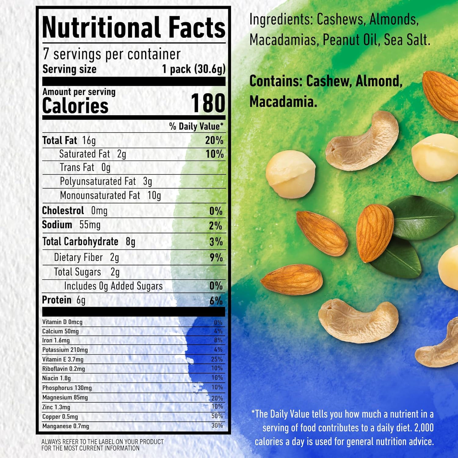 PLANTERS NUT-rition Wholesome Nut Mix, Mixed Nuts with Cashews, Almonds and Macadamia Nuts, Flavored with Sea Salt, Plant-Based Protein, Individual Nut Packs, After School Snack, 7.5oz (7 Count)-1