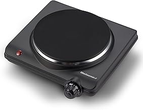 Elite Gourmet ESB-301BF Countertop Single Cast Iron Burner, 1000 Watts Electric Hot Plate, Temperature Controls, Power Indicator Lights, Easy to Clean, Black