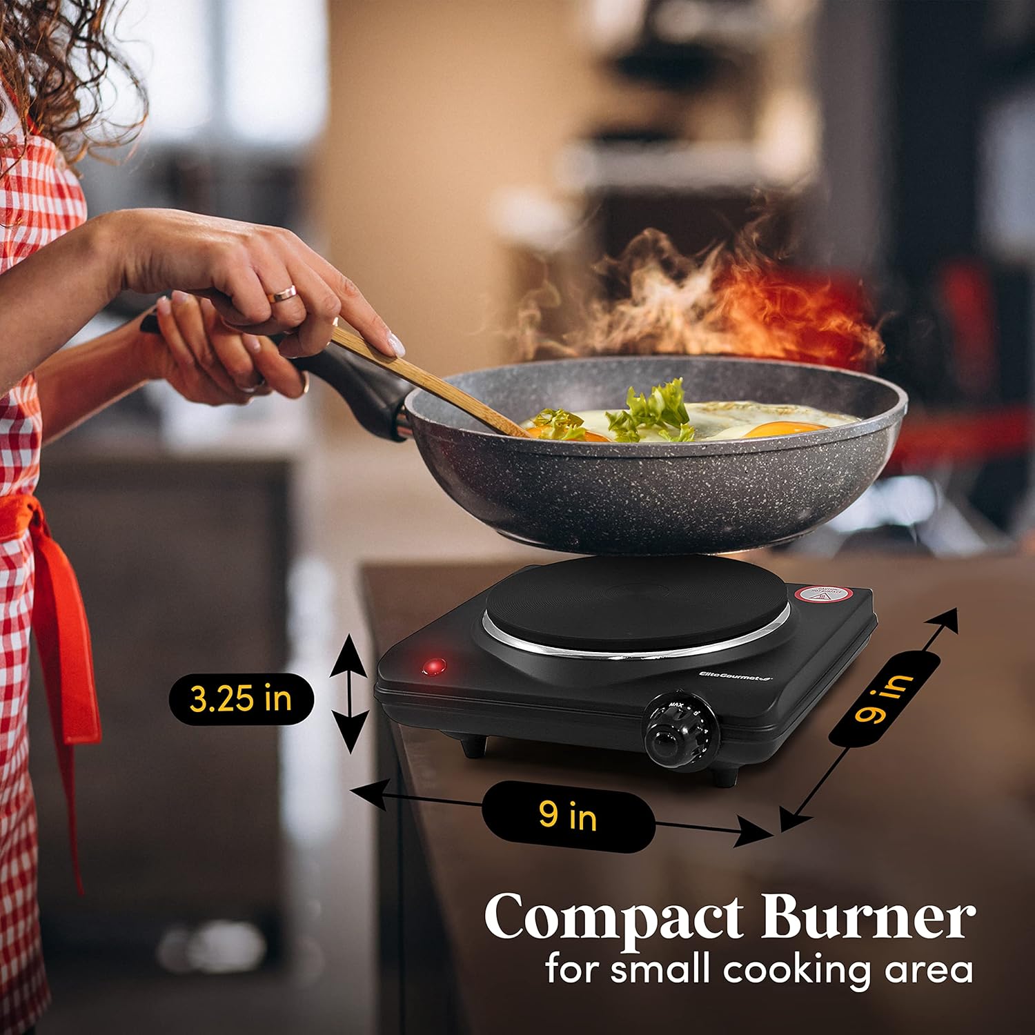 Elite Gourmet ESB-301BF Countertop Single Cast Iron Burner, 1000 Watts Electric Hot Plate, Temperature Controls, Power Indicator Lights, Easy to Clean, Black-1