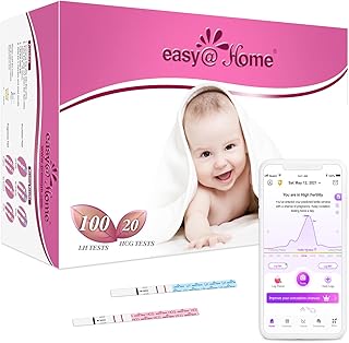 Easy@Home Ovulation Test Strips and Pregnancy Test Strips Combo Kit, Package May Vary (100LH+20HCG)