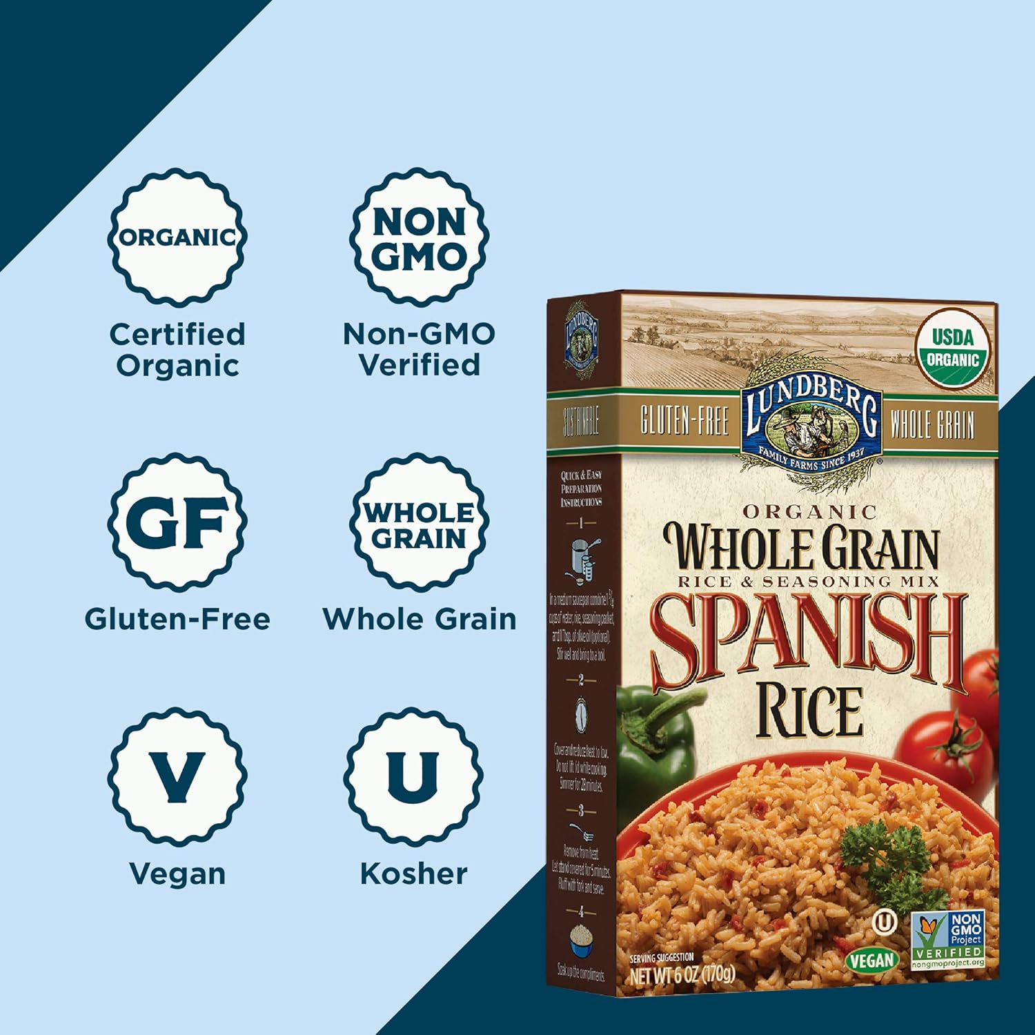 Lundberg Family Farms - Organic Whole Grain Spanish Rice, Zesty Blend, Side Dish, Pantry Staple, 100% Whole Grain, Non-GMO, Gluten-Free, USDA Certified Organic, Vegan, Kosher (6 oz, 6-Pack)-4