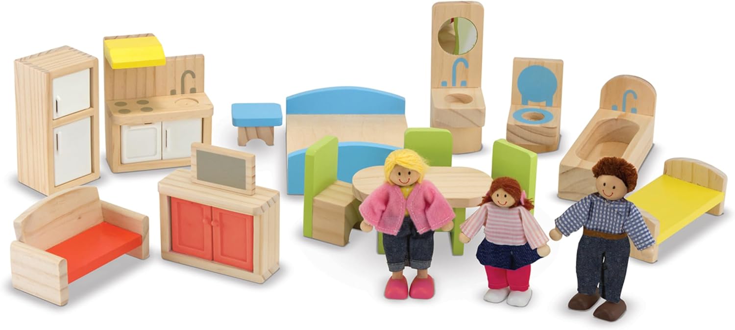 Melissa & Doug Hi-Rise Wooden Dollhouse With 15 pcs Furniture - Garage and Working Elevator-2