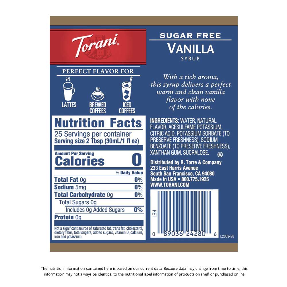 Torani Sugar Free Syrup, Vanilla, 25.4 Ounce (Pack of 4)-2