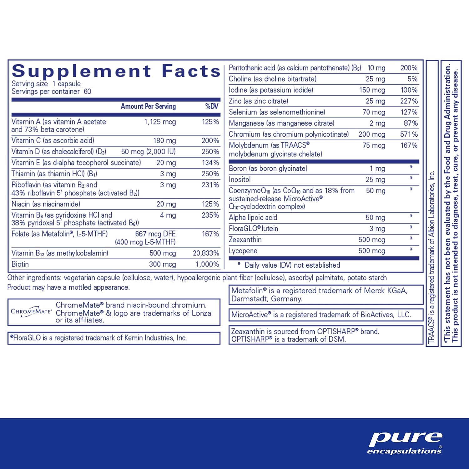 Pure Encapsulations O.N.E. Multivitamin - Once Daily Multivitamin with Antioxidant Complex Metafolin, CoQ10, and Lutein to Support Vision, Cognitive Function, and Cellular Health* - 60 Capsules-1