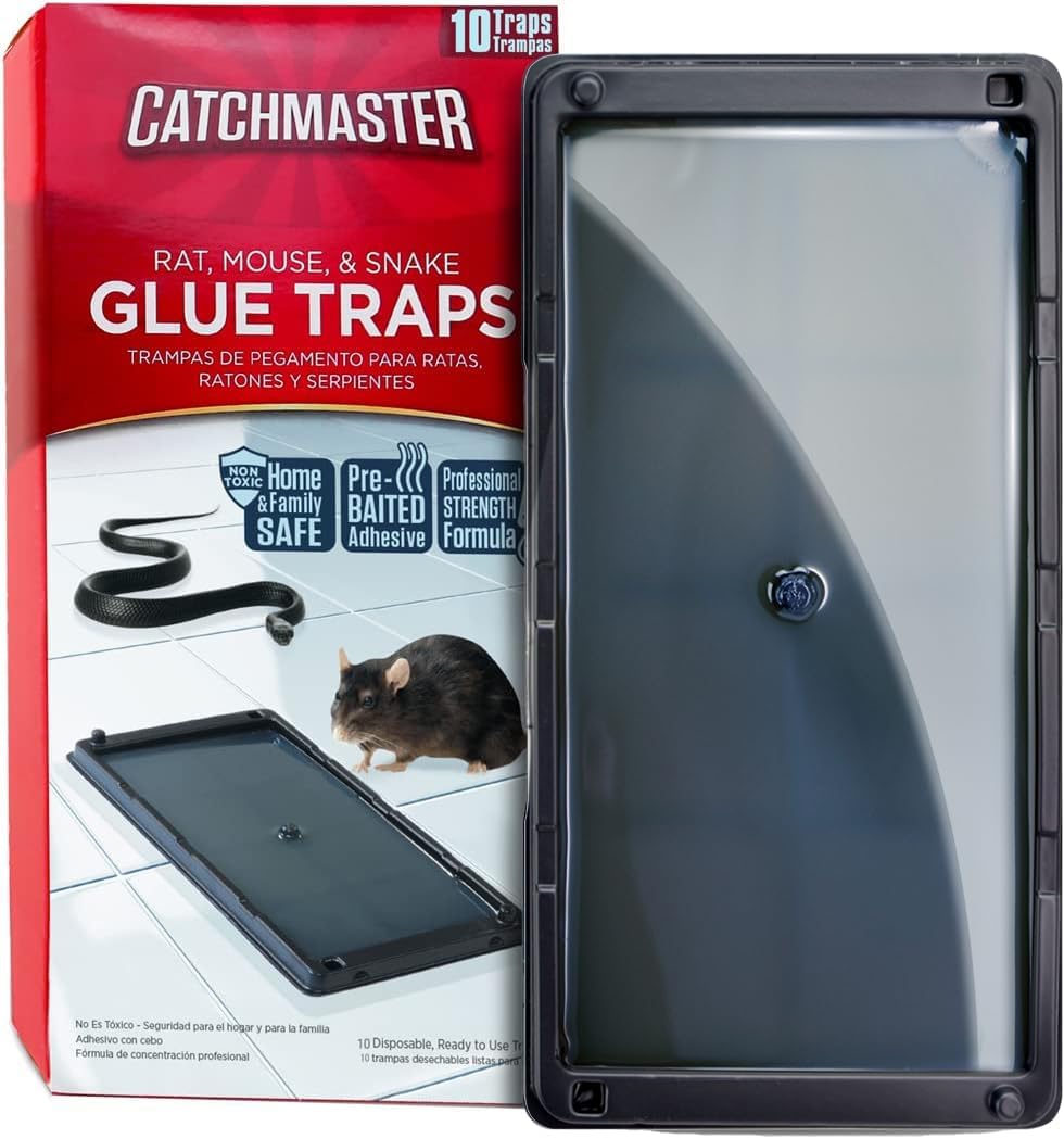 Catchmaster Glue Mouse Traps Indoor for Home 10PK, Bulk Traps for Mice and Rats, Pre-Baited Adhesive Plastic Trays for Inside House, Snake, Lizard, Insect, & Spider Traps, Pet Safe Pest Control-0