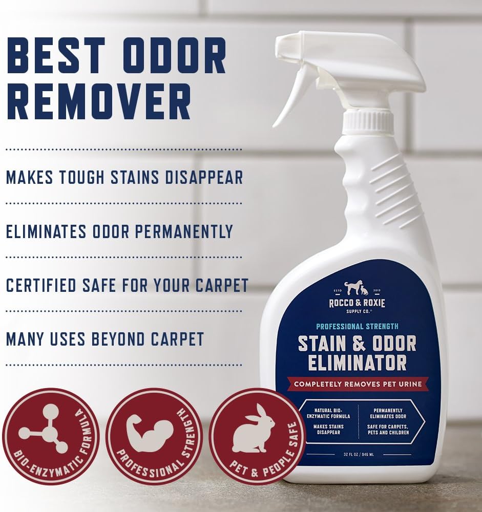 Rocco & Roxie Supply Co. Stain & Odor Eliminator for Strong Odor, 32oz Enzyme Pet Odor Eliminator for Home, Carpet Stain Remover for Cats & Dog Pee, Enzymatic Cat Urine Destroyer, Carpet Cleaner Spray-3