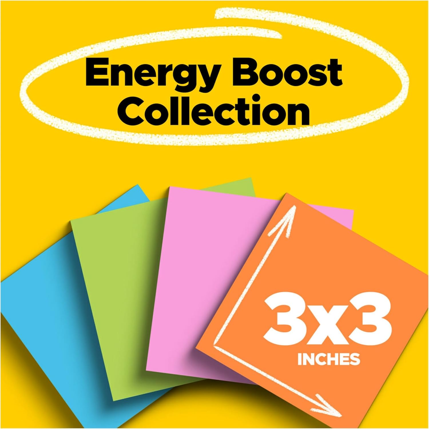 Post-it Super Sticky Notes, 3x3 in, 24 Pads, 2x the Sticking Power,Energy Boost Collection, Bright Colors (Orange, Pink, Blue, Green), Recyclable-1