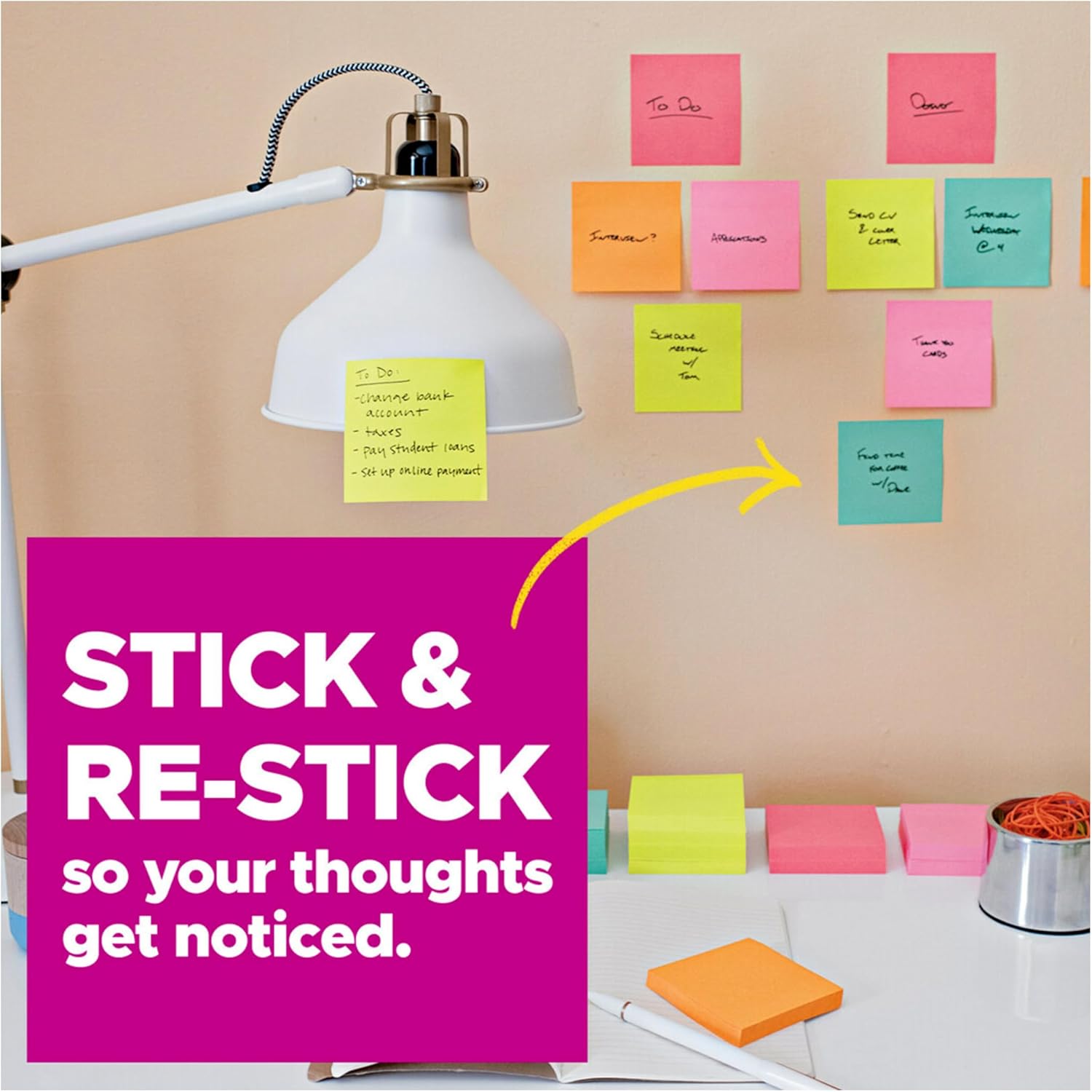 Post-it Super Sticky Notes, 3x3 in, 24 Pads, 2x the Sticking Power,Energy Boost Collection, Bright Colors (Orange, Pink, Blue, Green), Recyclable-3