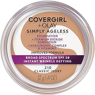 COVERGIRL+OLAY Simply Ageless Instant Wrinkle-Defying Foundation, 210 Classic Ivory, 0.44 Fl Oz (Pack of 1)