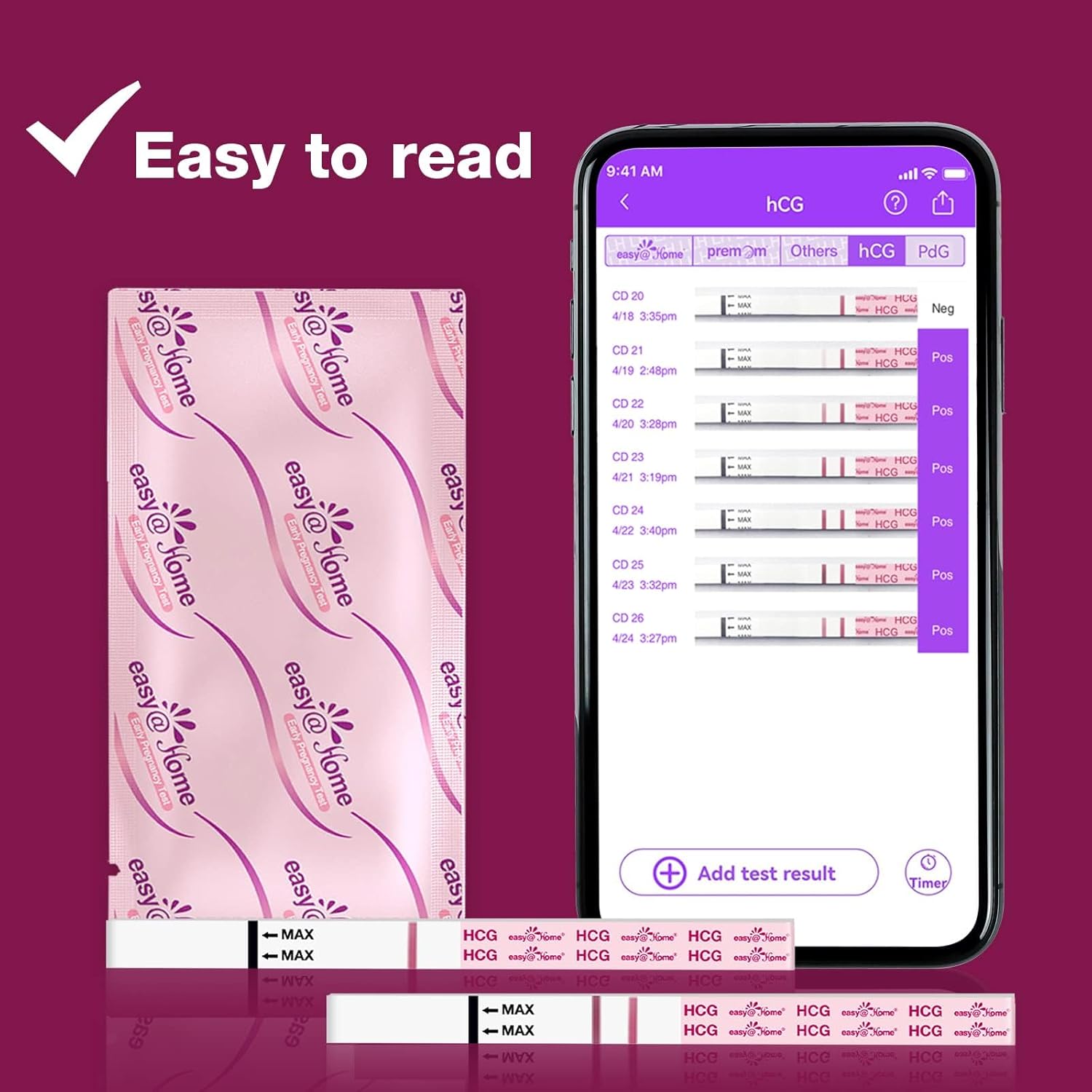 Easy@Home Pregnancy Test Strips Kit, 20 Pack Early Detection hCG Tests - Bulk Pregnancy Strips - Powered by Premom APP-5