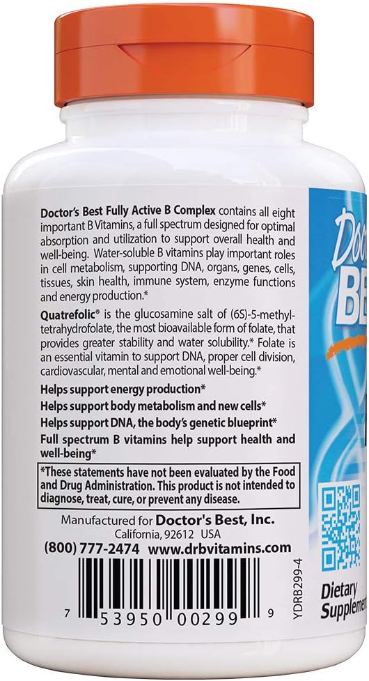 Doctor's Best Fully Active B Complex, Non-GMO, Gluten & Soy Free, Vegan, Supports Energy Production, 30 Count-2