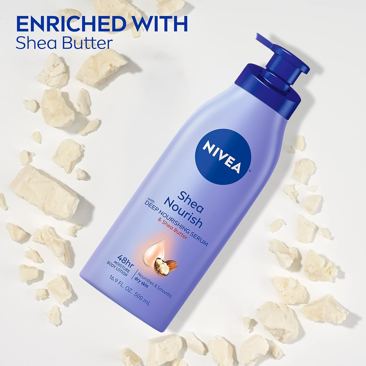 NIVEA Shea Nourish Body Lotion, 48-Hour Moisturizing Shea Butter Lotion for Dry Skin with Deep Nourishing Serum, 16.9 Fl Oz Pump Bottle-2