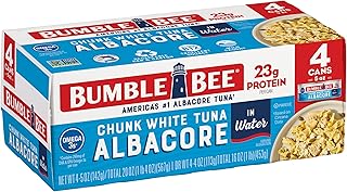 Bumble Bee Chunk White Albacore Tuna in Water, 5 oz Can (Pack of 4) - Wild Caught Tuna - 23g Protein per Serving, High in Omega-3s - Non-GMO Project Verified, Gluten Free, Kosher