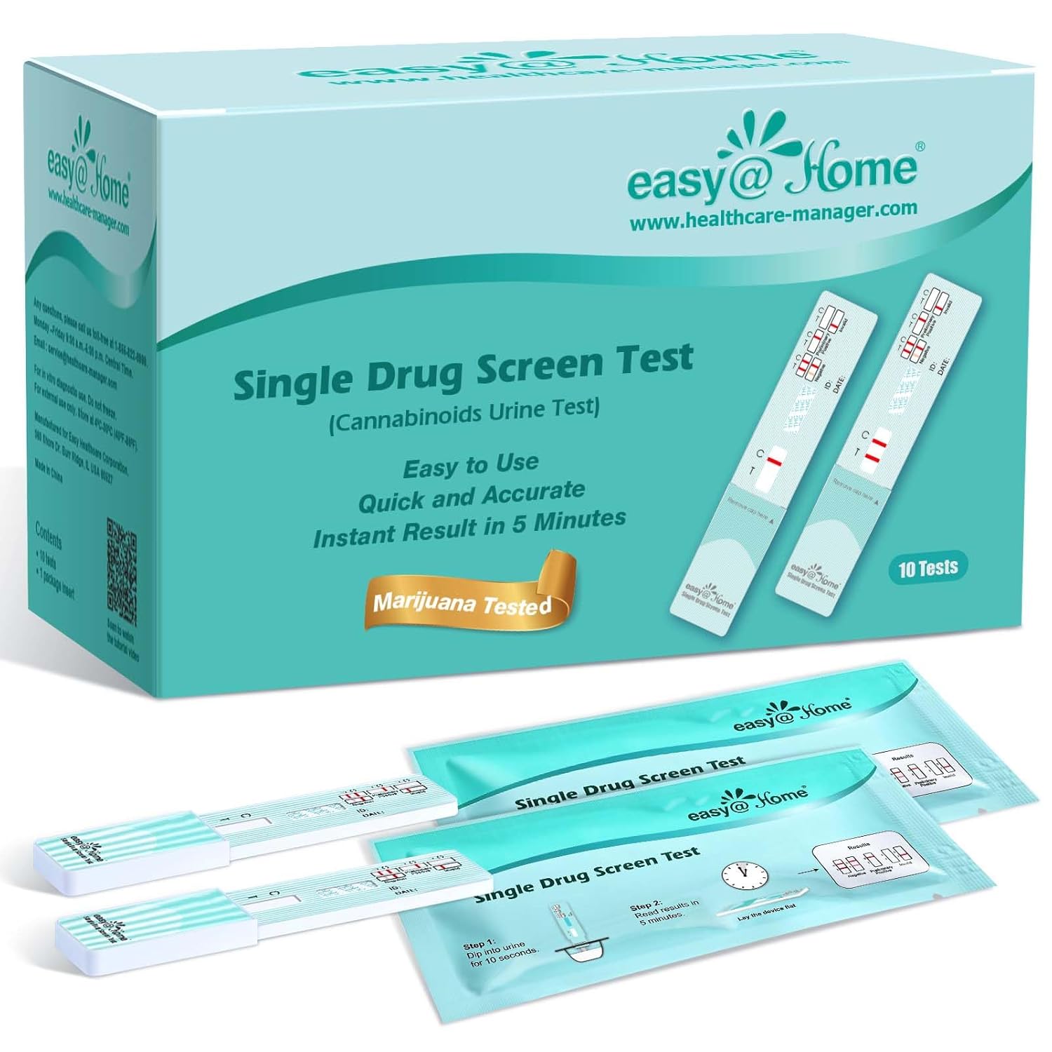 Easy@Home Single Drug Screen Test (Cannabinoids Urine Test) - THC Tests for Home Urine Drug Test Kit, THC Detox Testing Kits Cutoff Level 50ng/mL Individually Wrapped #EDTH-114 (10 Pack)-0