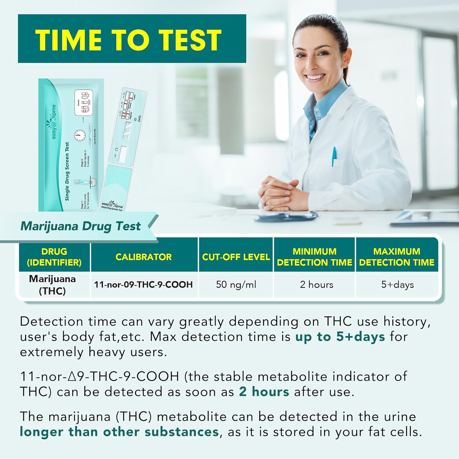 Easy@Home Single Drug Screen Test (Cannabinoids Urine Test) - THC Tests for Home Urine Drug Test Kit, THC Detox Testing Kits Cutoff Level 50ng/mL Individually Wrapped #EDTH-114 (10 Pack)-4