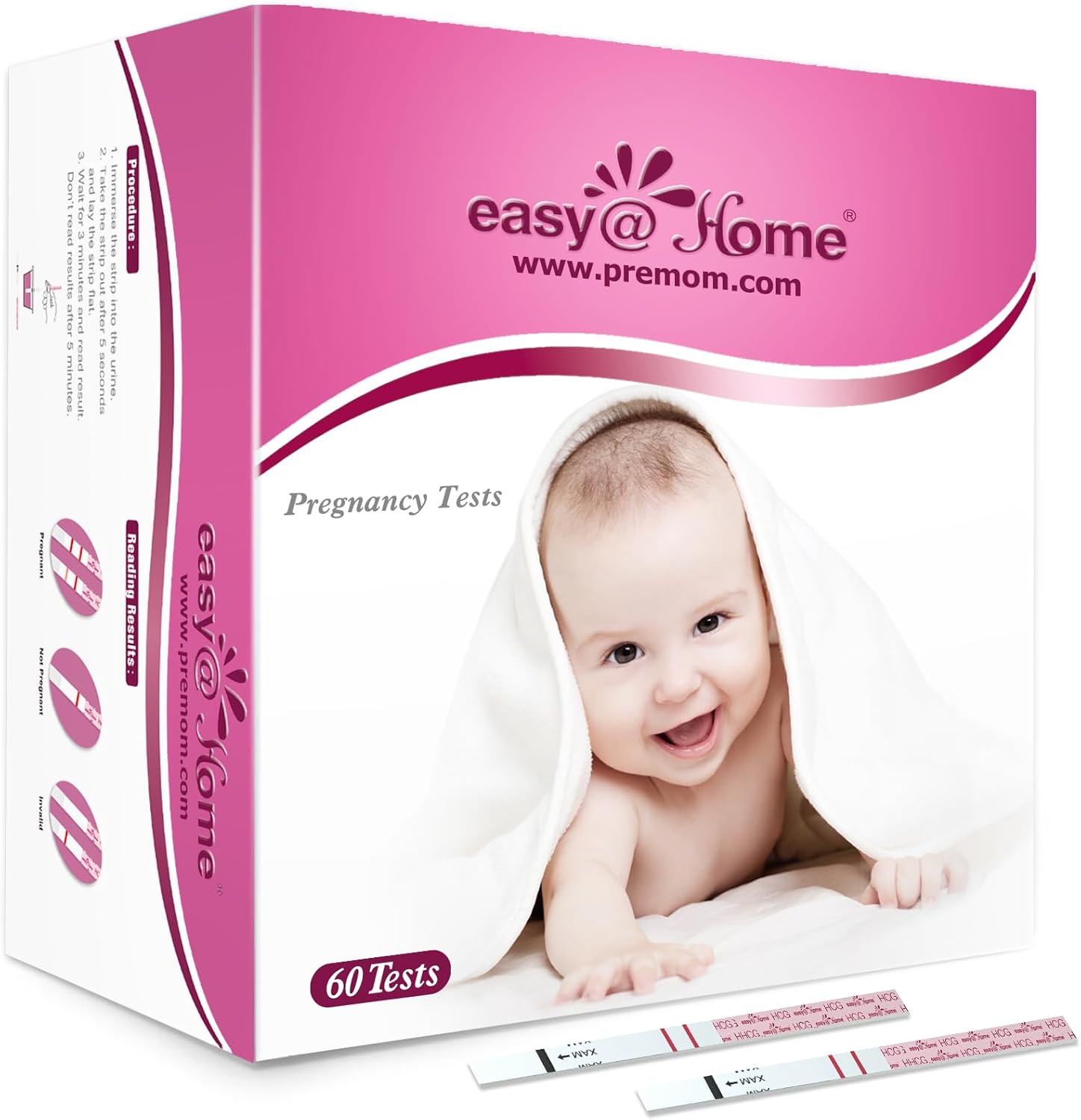 Easy@Home 60 Pregnancy Tests, FSA Eligible, 60 Hcg Test Strips Early Detection - Bulk Pregnancy Strips-0