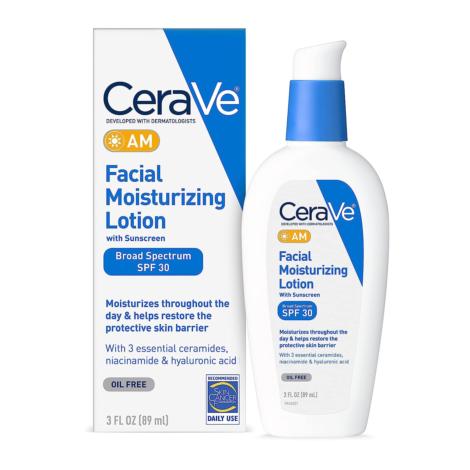 CeraVe AM Facial Moisturizing Lotion with SPF 30 | Oil-Free Face Moisturizer with SPF | Formulated with Hyaluronic Acid, Niacinamide & Ceramides | Non-Comedogenic | Broad Spectrum Sunscreen | 3 Ounce-0