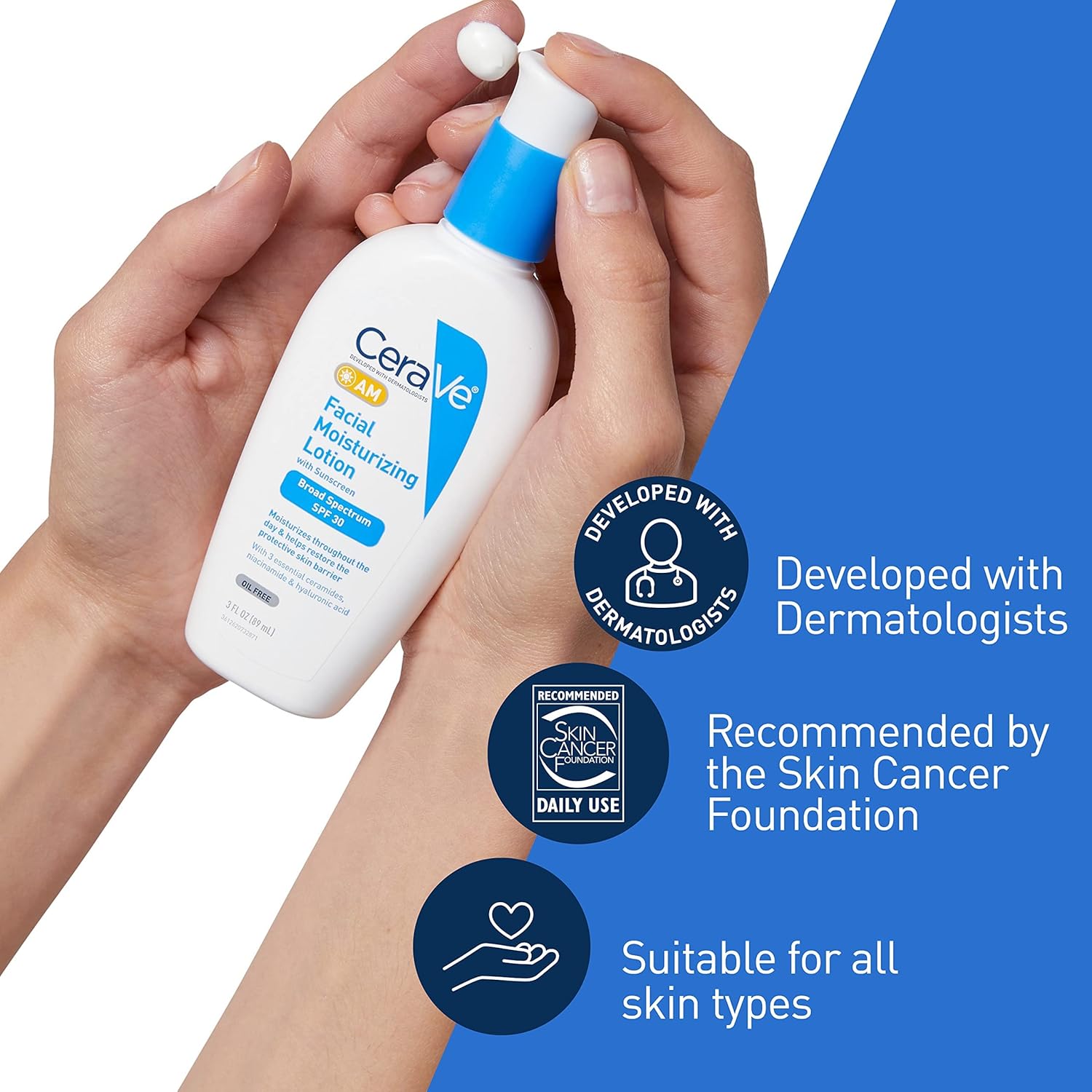 CeraVe AM Facial Moisturizing Lotion with SPF 30 | Oil-Free Face Moisturizer with SPF | Formulated with Hyaluronic Acid, Niacinamide & Ceramides | Non-Comedogenic | Broad Spectrum Sunscreen | 3 Ounce-3