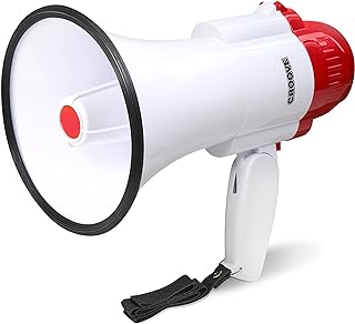 30 Watt Megaphone Bullhorn With Siren & Music, Lightweight Mini Bull Horn With Loud Speaker & Volume Control, 800 Yard Voice Range Mega Phone, Cheering Gifts for Kids & Adults Ages 14 15 16+ Years Old