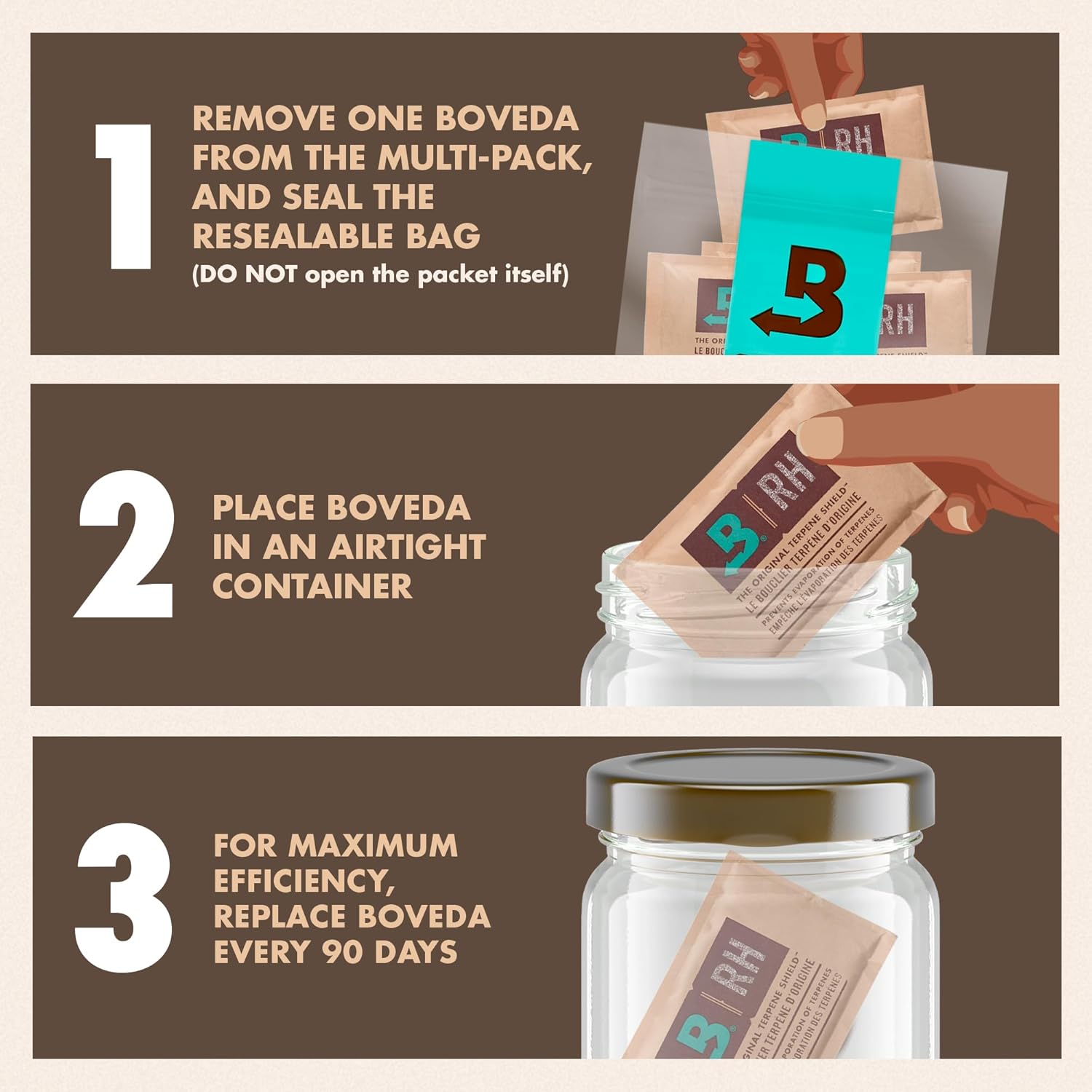 Boveda 62% Two-Way Humidity Control Packs For Storing 1 lb – Size 67 – 20 Pack – Moisture Absorbers for Storage Containers – Humidifier Packs – Hydration Packets in Resealable Bag-3