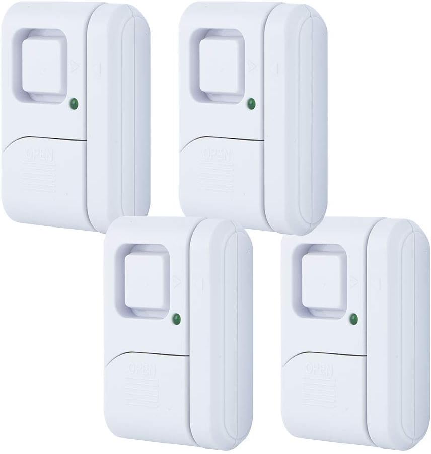 General Electric, 4 Pack, DIY Protection, Burglar Alert, Wireless, Chime, Easy Installation, Home, 45174 GE Personal Security Window and Door Alarm, White, 4-0