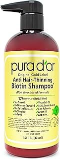 PURA D'OR 16 Oz Original Gold Label Anti-Thinning Biotin Shampoo Natural Earthy Scent, CLINICALLY TESTED Effective Results, Herbal DHT Blocker Hair Thickening Products, Women & Men, Color Treated Hair