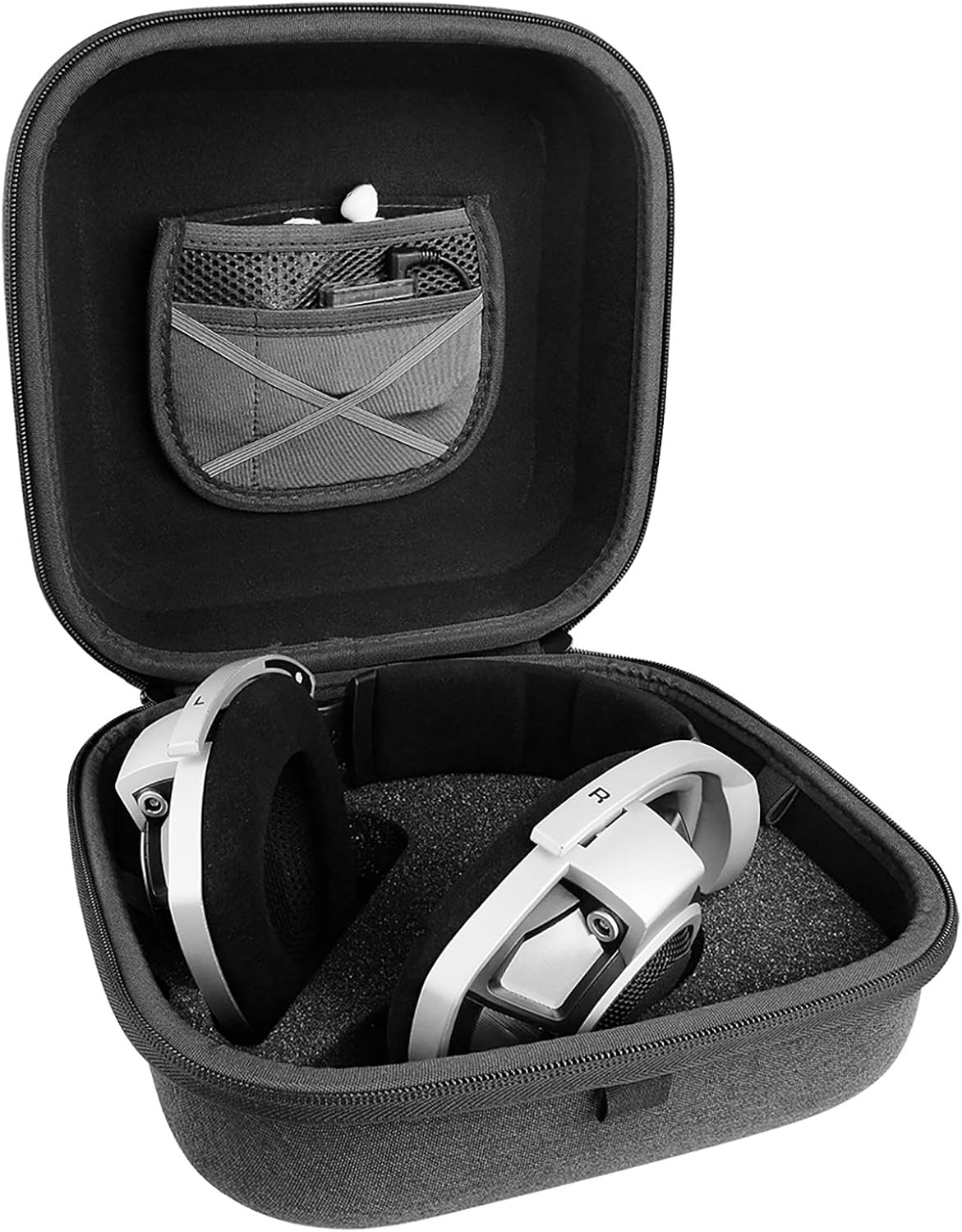 Geekria Shield Headphones Case Compatible with Sennheiser HD800S, HD800, HD820, HD700, HD660s2, HD650, HD600, HD660S Case, Replacement Hard Shell Travel Carrying Bag with Cable Storage (Dark Grey)-2