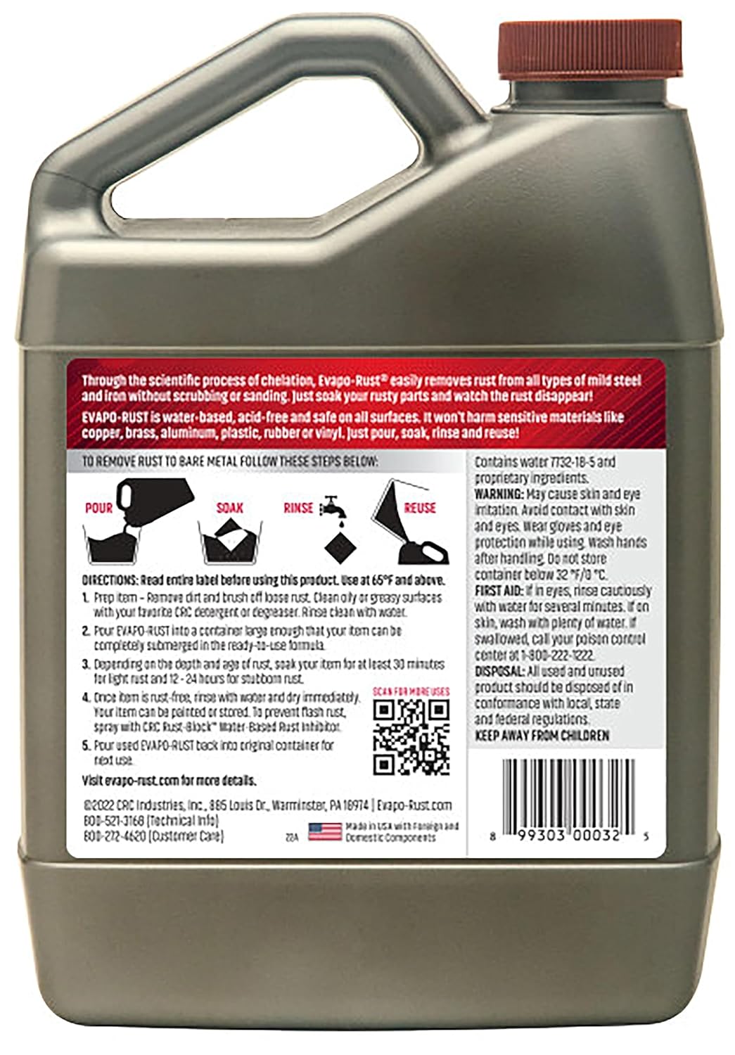 CRC Evapo-Rust, Heavy-Duty Rust Remover, Reusable, Acid-Free, Non-Corrosive, Water-based, 32 oz, Removes Rust to Bare Metal-1