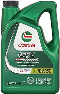 Castrol GTX High Mileage 10W-30 Synthetic Blend Motor Oil, 5 Quarts