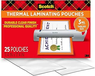 Scotch Thermal Laminating Pouches, Legal Size 11 x 17 Inches, 25 Pack Laminating Sheets, 3 Mil, Education Supplies & Craft Supplies, For Use With Thermal Laminators