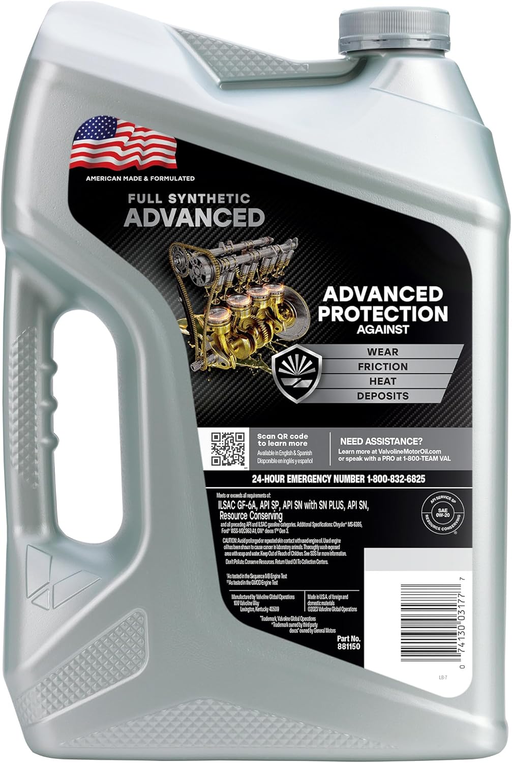 Valvoline Advanced Full Synthetic SAE 0W-20 Motor Oil 5 QT-1