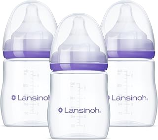 Lansinoh Anti-Colic Baby Bottles for Breastfeeding Babies, 5 Ounces, 3 Count, Includes 3 Slow Flow Nipples, Size S