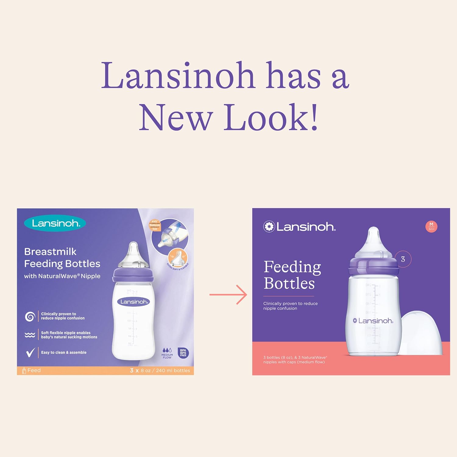 Lansinoh Anti-Colic Baby Bottles for Breastfeeding Babies, 8 Ounces, 3 Count, Includes 3 Medium Flow Nipples, Size M-1