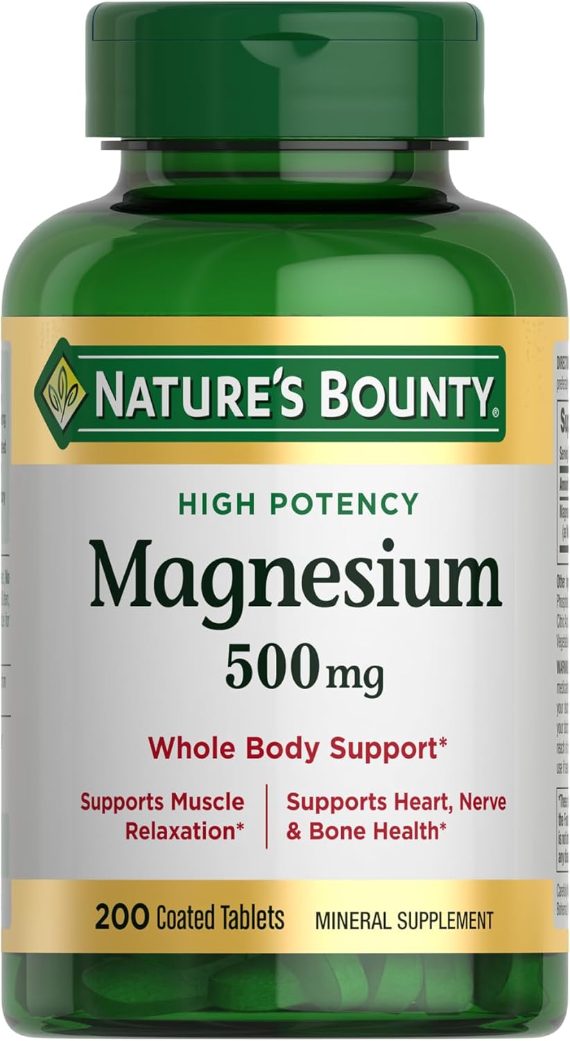 Nature's Bounty Magnesium, Bone and Muscle Health, Whole Body Support, Tablets, 500 Mg, 200 Ct-0