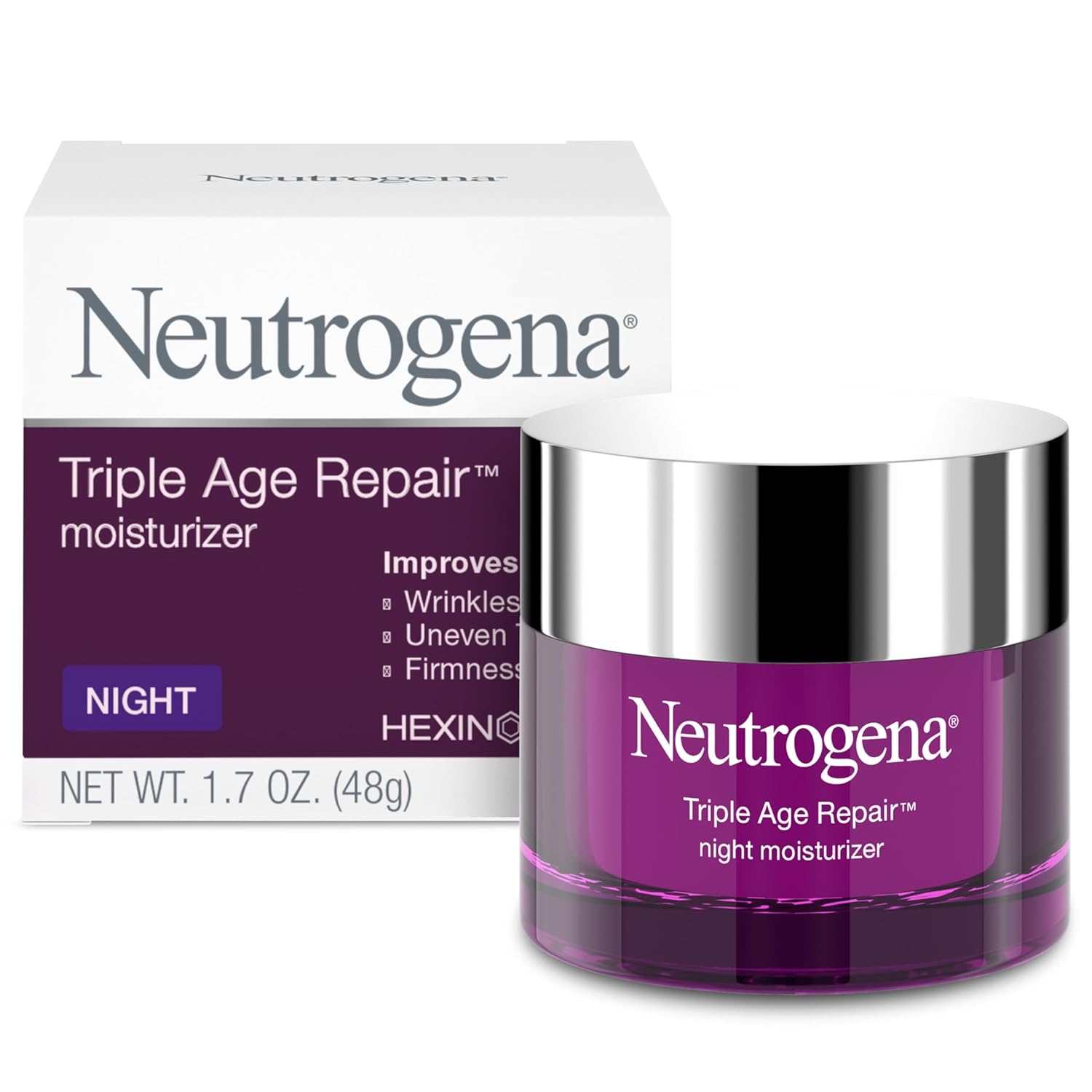 Neutrogena Triple Age Repair Anti-Aging Night Cream with Vitamin C; Fights Wrinkles & Evens Tone, Firming Anti-Wrinkle Face & Neck Cream; Glycerin & Shea Butter, 1.7 oz-0