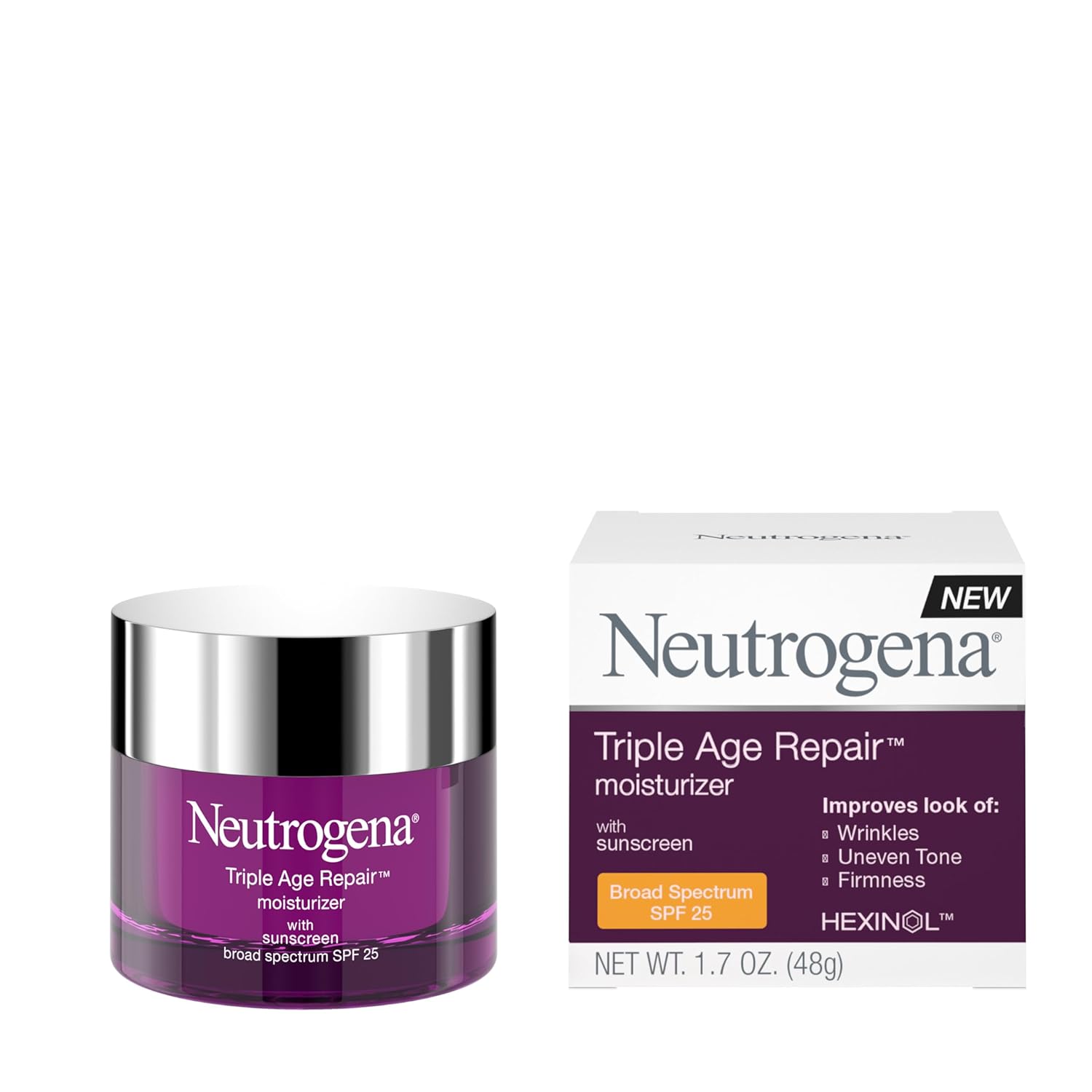 Neutrogena Triple Age Repair Anti-Aging Daily Facial Moisturizer with SPF 25 Sunscreen & Vitamin C, Firming Anti-Wrinkle Face & Neck Cream for Dark Spots, Glycerin & Shea Butter, 1.7 oz-0