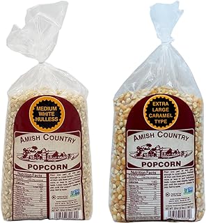 Amish Country Popcorn 2-2 lb Bags | 2 lb Medium White and 2 lb Extra Large Caramel Type Popcorn Kernels Bundle | Old Fashioned, Non-GMO and Gluten Free