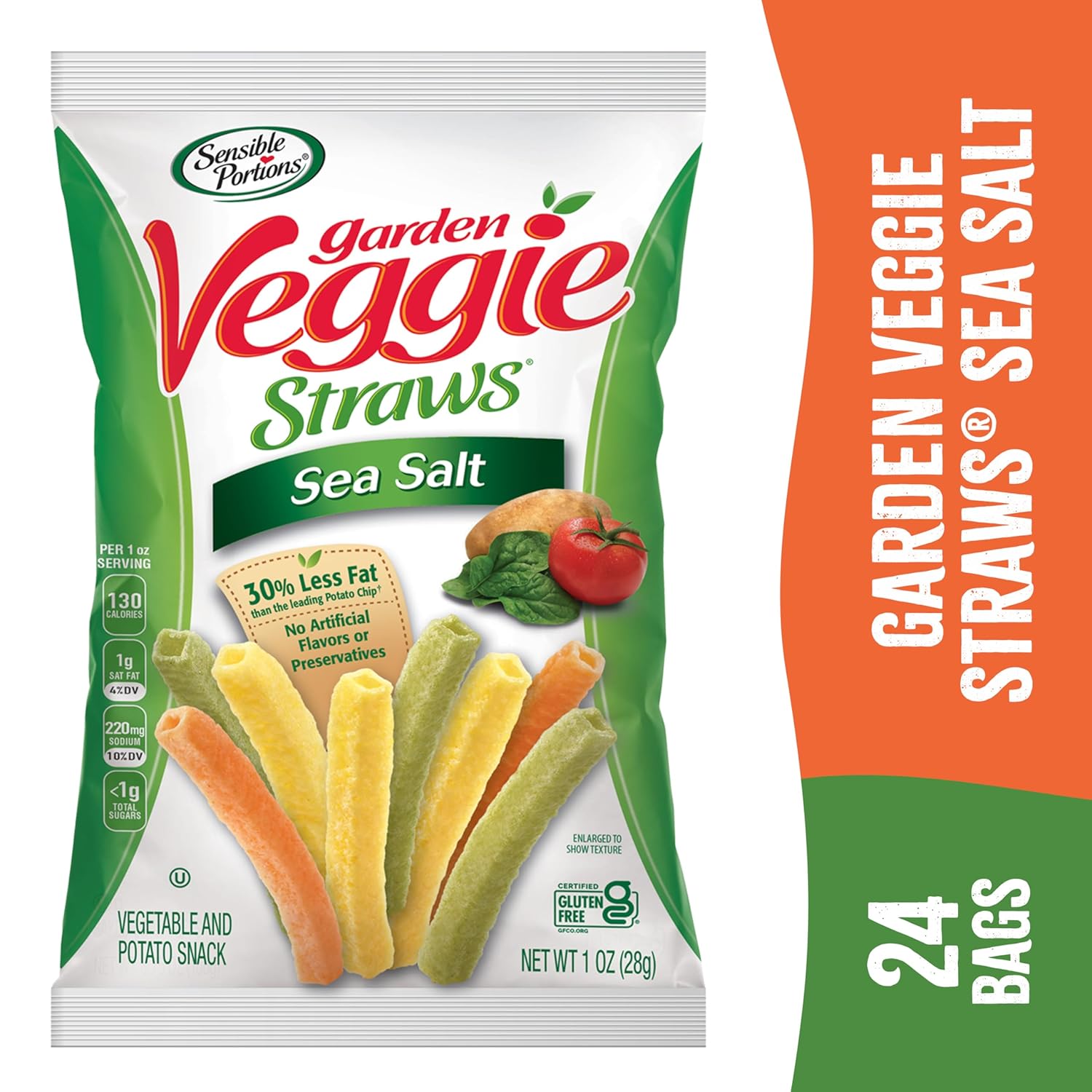 Sensible Portions Veggie Straws, Sea Salt Flavor, Gluten-Free Chips, Individual Snacks, 1 Ounce Bag, 24-Pack-6