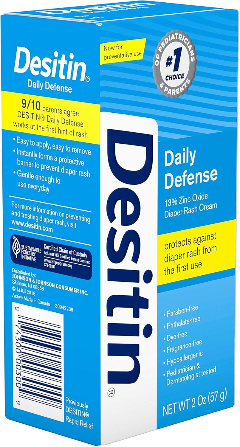 Desitin Daily Defense Baby Diaper Rash Cream with 13% Zinc Oxide Barrier Cream to Treat, Relieve & Prevent diaper rash, Hypoallergenic, Dye-, Phthalate- & Paraben-Free, Travel Size, 2 oz-11