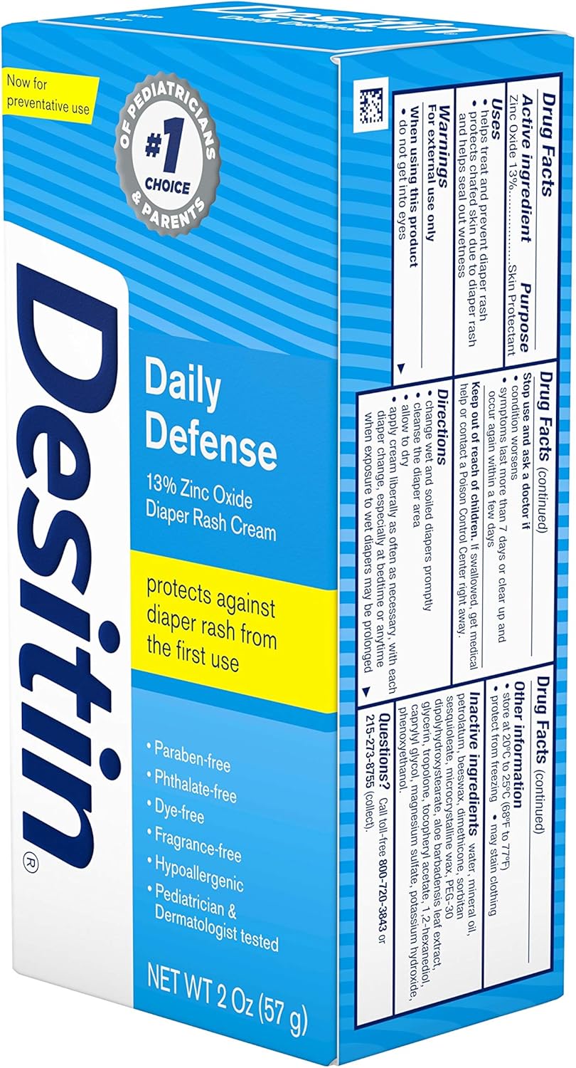 Desitin Daily Defense Baby Diaper Rash Cream with 13% Zinc Oxide Barrier Cream to Treat, Relieve & Prevent diaper rash, Hypoallergenic, Dye-, Phthalate- & Paraben-Free, Travel Size, 2 oz-9