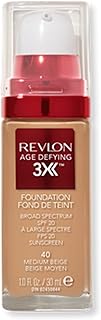 REVLON Liquid Foundation, Age Defying 3XFace Makeup, Anti-Aging and Firming Formula, SPF 30, Longwear Medium Buildable Coverage with Natural Finish, 040 Medium Beige, 1 Fl Oz