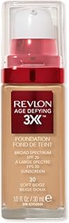 Revlon Liquid Foundation, Age Defying 3XFace Makeup, Anti-Aging and Firming Formula, SPF 30, Longwear Medium Buildable Coverage with Natural Finish, 030 Soft Beige, 1 Fl Oz