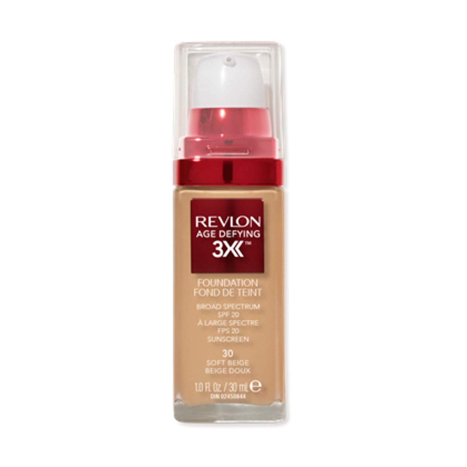 Revlon Liquid Foundation, Age Defying 3XFace Makeup, Anti-Aging and Firming Formula, SPF 30, Longwear Medium Buildable Coverage with Natural Finish, 030 Soft Beige, 1 Fl Oz-0