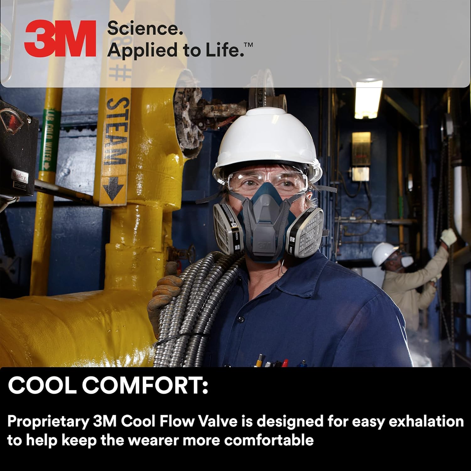 3M Rugged Comfort Quick Latch Half Facepiece Reusable Respirator 6503QL, NIOSH, Cool Flow Exhalation Valve, Bayonet Connection, Silicone Face Seal, for Gases, Vapors, Dust, Maintenance, Construction,L-6