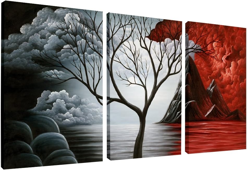 Wieco Art The Cloud Tree 3 Panels Modern Canvas Wall Art Prints Artwork Abstract Seascape Paintings Reproduction Sea Beach Pictures on Canvas for Home Decorations Wall Decor-0