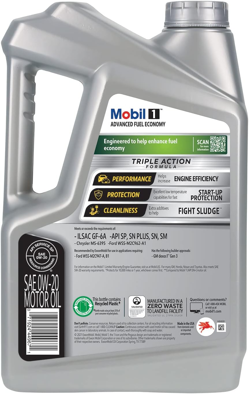 Mobil 1 Advanced Fuel Economy Full Synthetic Motor Oil 0W-20, 5 Quart-1