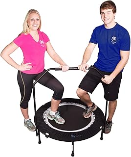 Maximus PRO Folding Rebounder USA | Voted #1 Indoor Exercise Mini Trampoline for Adults with Bar | Fitness & Weight Loss| Free Storage Bag, Resistance Bands, Online & DVD Workouts | Already Assembled