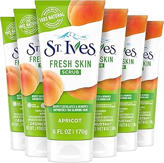 St. Ives Fresh Skin Apricot Face Scrub, Deep Exfoliator Skin Care for Clean, Glowing Skin, Oil-free Facial Scrub Made with 100% Natural Exfoliants, 6 oz, 6 Pack